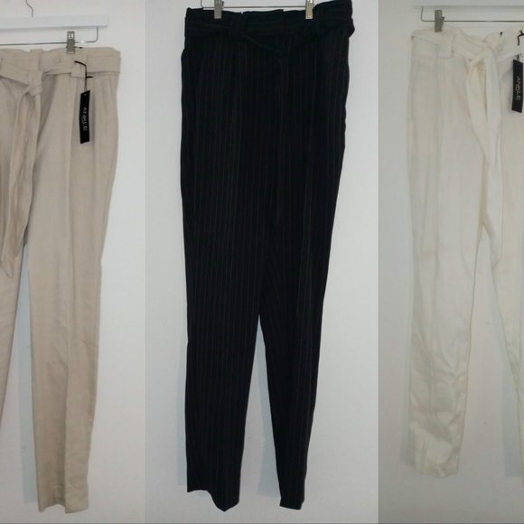 Express Tie-Waist Paper Bag Dress Pants in 8 LONG - Picture 2 of 6